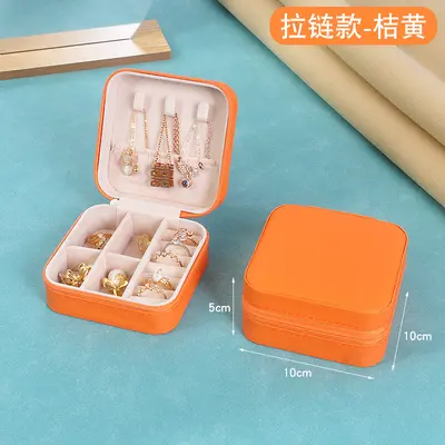 Cross-border direct supply PU zipper portable jewelry box luxury travel ring earring small jewelry storage box wholesale - 10