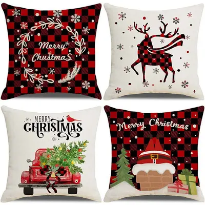 Weihnachts-Plüsch-Kissenbezug Heimtextilien vierteiliges Set Wohnzimmer Sofakissen weiche Rückenkissen Schlafzimmer Kopfkissenbezug