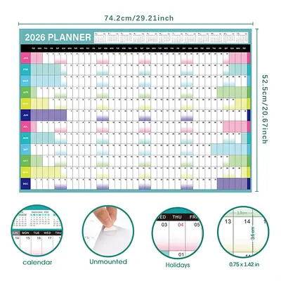 2026 Full-Year English Wall Calendar Minimalist Planner - 3