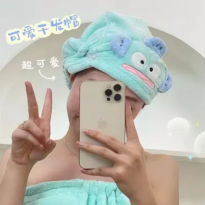 可穿可裹珊瑚绒丑鱼浴巾女毛巾干发帽三件套新款大人吸水浴裙