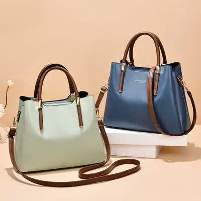 Women's Large-Capacity PU Leather Handbag with Shoulder Strap - 3