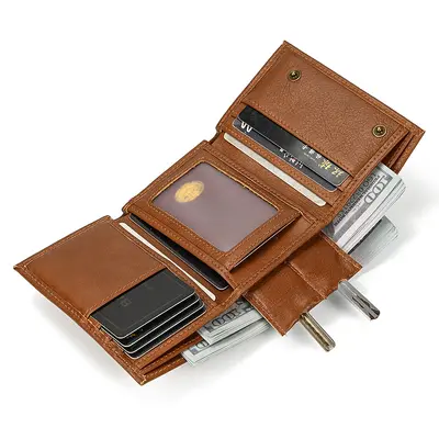 Men's Genuine Leather Wallet, Crazy Horse Leather, Multiple Card Slots - 9