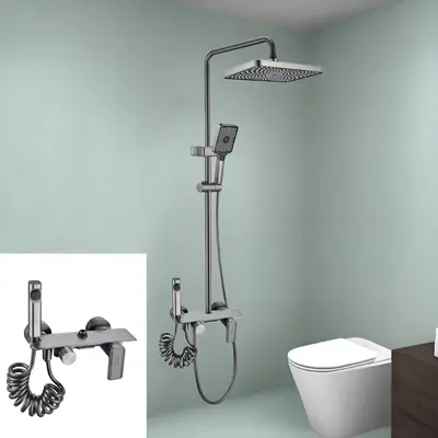 Otel duş sistemi, basınç artırıcı, gri duvara montajlı - 12