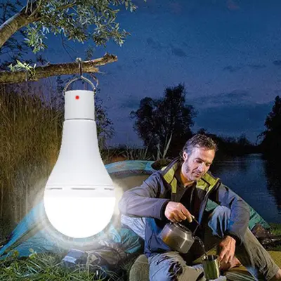 9W Solar Rechargeable LED Bulb with 3-Level Dimming and USB Charging