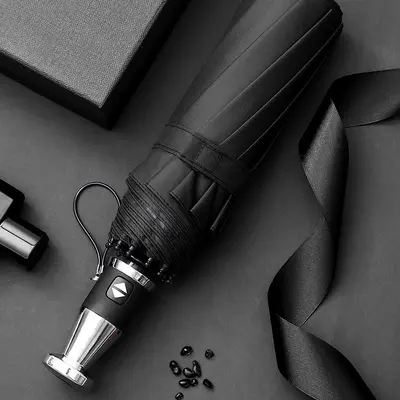 Three-Fold Umbrella, Black Coating, Sun Protection, Wind-Resistant - 12