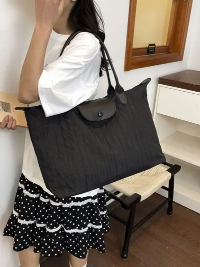 Wrinkled Nylon Handheld Travel Bag Women Large Capacity Single Shoulder Luggage Tote Lightweight Short Trip Business Trip Fitness Storage Bag