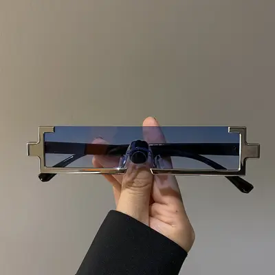 Small Frame Sunglasses for Men and Metal Rectangular One-Piece Sunglasses for Women