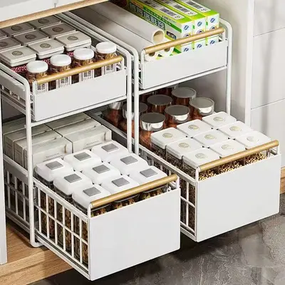 Kitchen Cabinet with Drawers Double-Layer Under-Sink Shelf