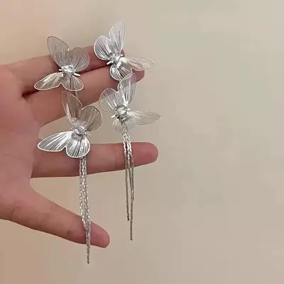Yeni stil şelale balık kuyruğu uzun püsküllü küpeler, modaya uygun elmas işlemeli çiçek desenli, benzersiz ve cesur gösterişli küpeler. - 11