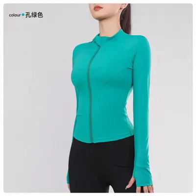 Women's Zip Stand-Up Collar Yoga Jacket Long Sleeve Pilates Sportswear - 7