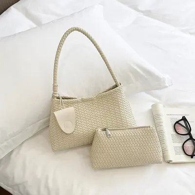 Damen-Achseltasche mit Geflechtmuster, Retro-Mutter-Kind-Tasche, Pendler-Tote-Bag - 7