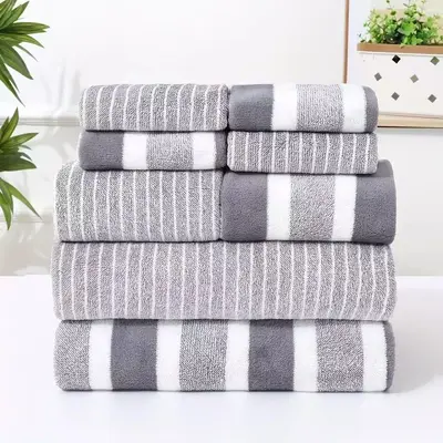 Sınır ötesi mercan kadife geniş şerit 8 parçalı havlu ve banyo havlusu kombinasyonu kare havlu havlu seti mercan kadife havlu dropshipping - 8