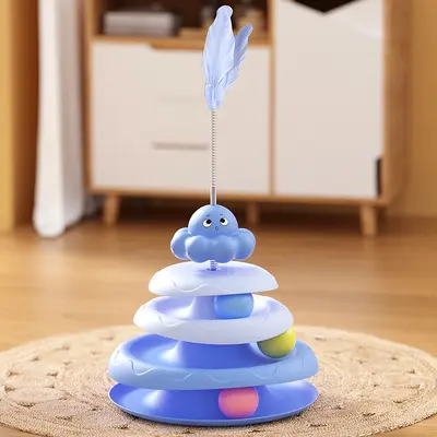 Octopus Cat Toy with Turntable and Feather Teaser Wand, Self-Play - 7