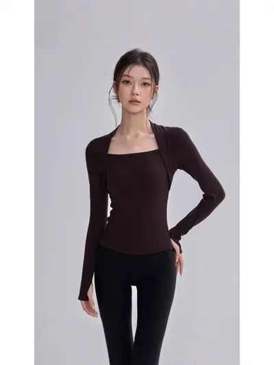 Damen Langarm-Yoga-Oberteil mit Brustpolster, Herbst und Winter - 2