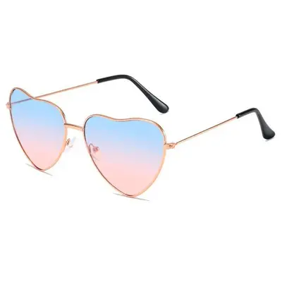 Heart-Shaped Retro Sunglasses, Metal Frame, Ocean Pattern Lenses, Party Glasses - 4