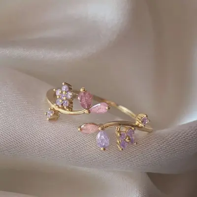 Best-selling adjustable zircon stone open ring with 16k real gold plating on copper popular in Europe and America, sweet and cute flower ring for women.