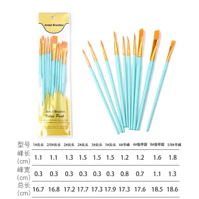 Sınır ötesi Amazon 10 plastik uzun saplı çocuk sanatı diy yağlı boya naylon guaj akrilik set fırça - 10