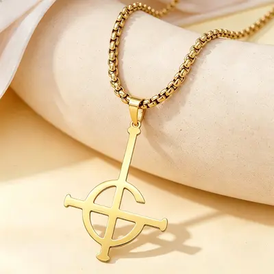 TOHM Stainless Steel Ghost Cross Pendant Necklace, Punk Style