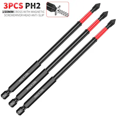 150mm 6 inç PH2 manyetik tornavida ucu S2 çelik 1/4 inç altıgen saplı - 9