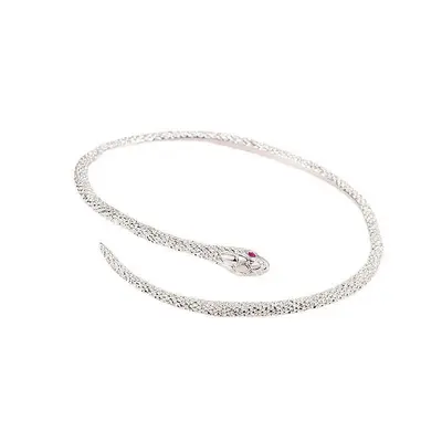 Silver snake bracelet, adjustable, textured design - 6