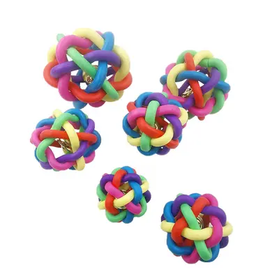 TPR Squeaky Rainbow Dog and Cat Toy, Woven Bell Ball - 6