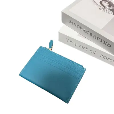 Genuine Leather Women's Card Holder, Cowhide, 2-in-1 Zip Coin Purse