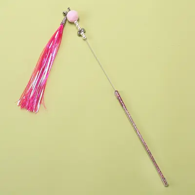 Colorful Rustling Paper Cat Teaser Wand with Feather, Bell and Plush Ball - 9