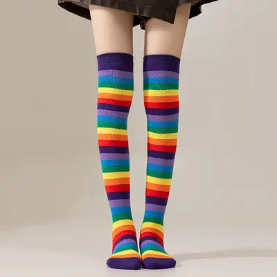 Regenbogen-Streifensocken für Damen, overknee-lang - 13