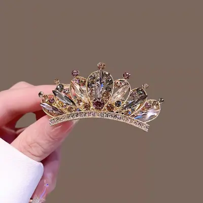Lightweight Luxury Crystal Crown Hair Clip Spring Clip