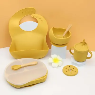 Silikon yemek tabağı bebek önlüğü bebek kasesi sofra takımı placemat kaşık çatal düşmeye karşı atıştırmalık bardak seti sınır ötesi hazır stok - 10