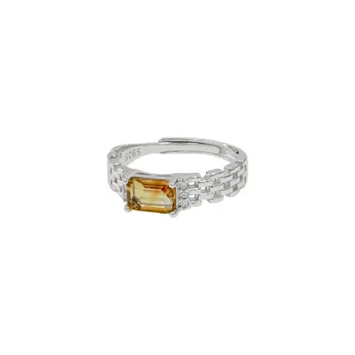 S925 Sterlingsilber Ring mit Gelbquarz für Damen, verstellbar