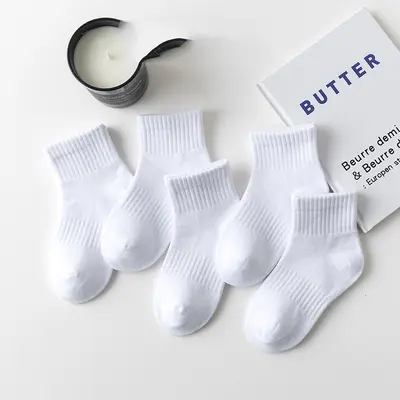 Children's White Sports Socks, Sweat-Absorbing, Mid-Calf