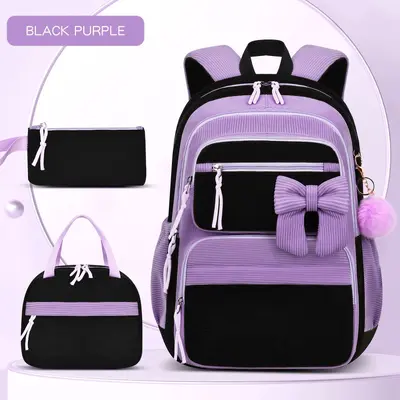 2026 Corduroy Three-Piece Backpack Set, Cherry Pattern, Large Capacity, Lightweight - 9