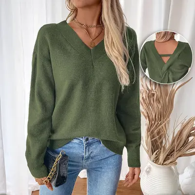 Baifenzhi Yi Damenpullover sexy mit tiefem Rückenausschnitt und V-Ausschnitt