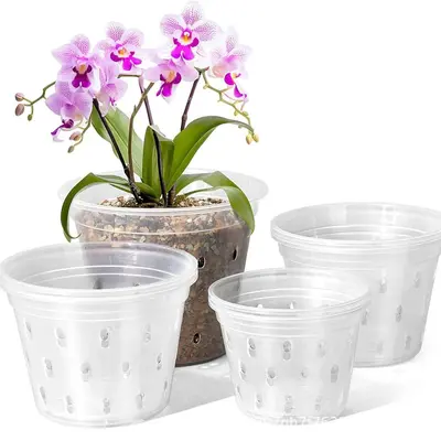 Phalaenopsis orchid pot with drainage holes and transparent plastic orchid pot for indoor and outdoor use, multiple sizes flower pots