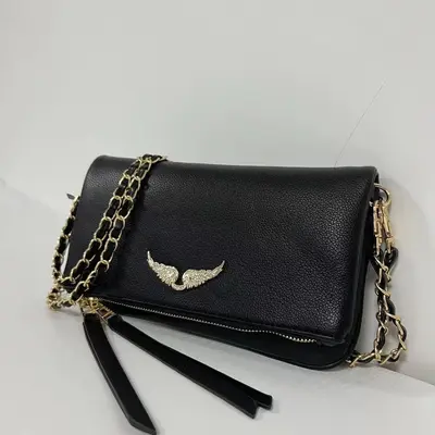 Women's Crossbody Bag, Black PU, Retro Single Shoulder Envelope Bag - 8