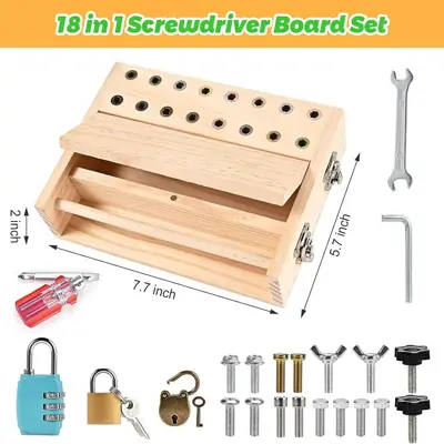 Children's Tool Set Montessori Screwdriver Board Set Toddler Travel Sensory Preschool Learning Fine Motor Skills - 3