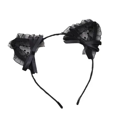 Cat Ear Headband with Lace Detail and Face Wash Band