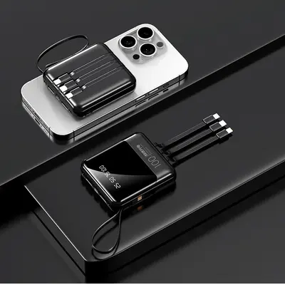 Cross-border Power Bank 20000mAh High Capacity Mini Portable Mobile Charger with Built-in Cable Customizable