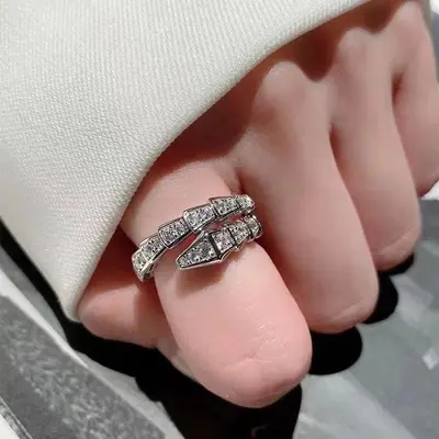精工满钻蛇骨形戒指女轻奢气质高级感百搭个性开口指环戒批发代发 - 2
