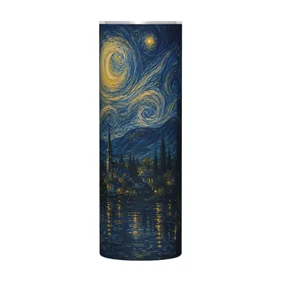 20 oz düz gövdeli çift katmanlı 304 paslanmaz çelik termos bardak, Van Gogh desenli - 10