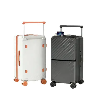 新款宽拉杆PC行李箱26寸37分前开口大容量结实耐用登机旅行箱20寸