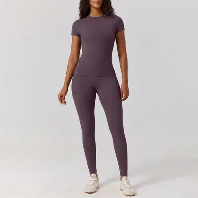 Kadın Yoga Kıyafeti İki Parça Set, Çıplak His, Bahar Yaz Spor - 11