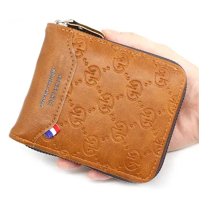 Men's Short Wallet, Printed Design, Zipper Two-Fold - 4