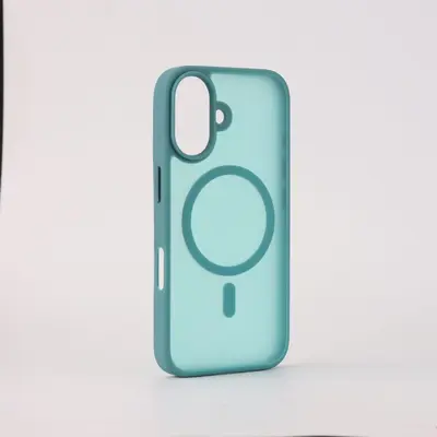 Apple iPhone 16 Plus leather-feel case in lake blue with magnetic stand