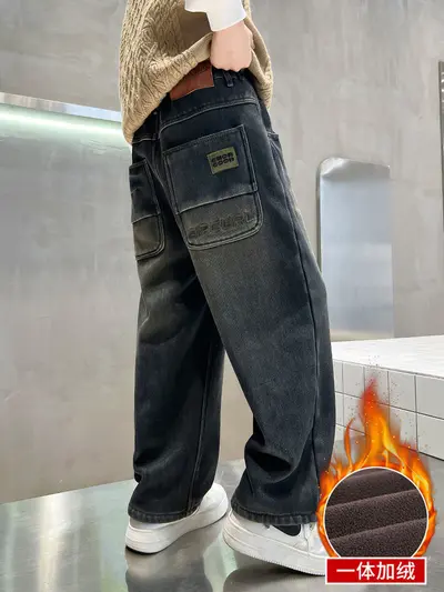 Boys' Thick Fleece-Lined Winter Jeans