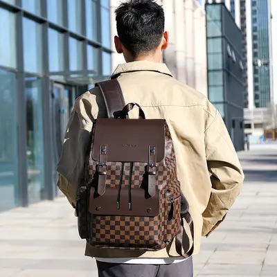 Men's Plaid Backpack, Laptop Compartment, Large Capacity Business - 3