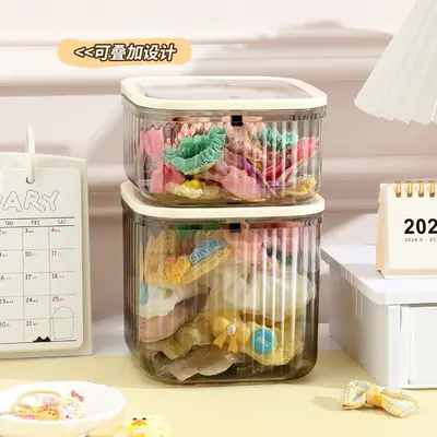 Transparent Desktop Storage Box with Pop-Up Lid for Hair Accessories