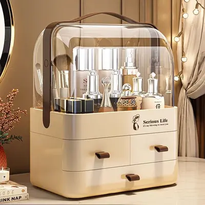 Kosmetik-Aufbewahrungsbox Schreibtisch staubdicht Frisiertisch großvolumig Premium-Hautpflegeprodukt-Aufbewahrungsbox Lippenstift-Lagerfach