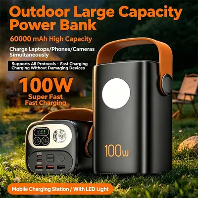 Cross-border High-capacity 60000mAh Super Fast Charging Power Bank 100W Notebook Charging Mobile Power Supply with Custom Logo Printing